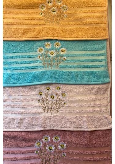 Daisy Soft 4lü Nakışlı Çeyizlik Havlu Takımı Çok Renkli