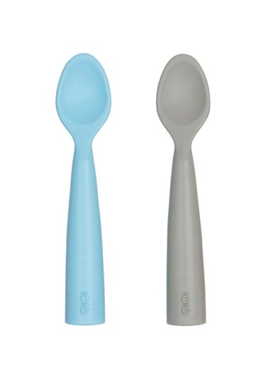 Oioi Nam Nam 2'li Silikon Mama Kaşığı - Mineral Blue / Powder Grey Gri - Mavi