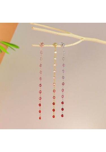 Queen Silver Jewelry 925 Ayar Gümüş Kırmızı Renk Geçişli Küpe Altın