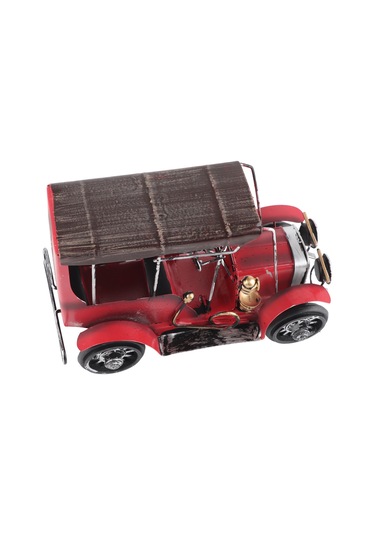 Kangvka Kırmızı Gümüş Teneke Retro Araba Modeli - Ev Dekorasyonu, Hediye, Nostaljik Masaüstü Aksesuarı
