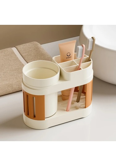Elmpaly 1 Set Modern Plastik Diş Fırçası Tutucu Beyaz Tekli Bardaklı Yer Montajı Banyo Saklama Kutusu 1