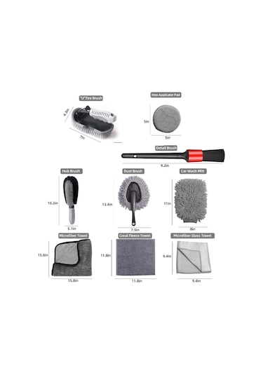 Geeksen 10 Parçalı Araç Temizleme Seti - Jant Fırçası, Lastik Fırçası Ve Mikrofiber Malzemeler İçerir