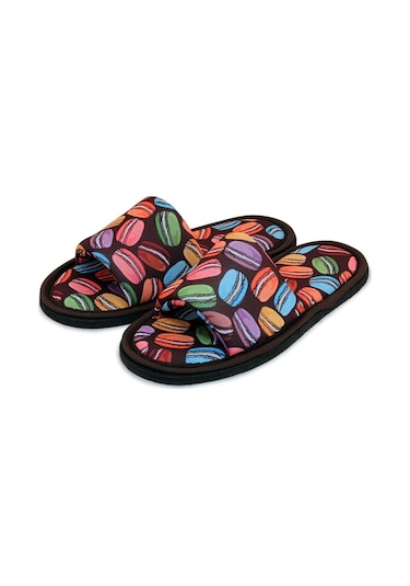 Unisex Kahverengi Macaron Desenli Yumuşak Tabanlı Ev Terlik Kahverengi
