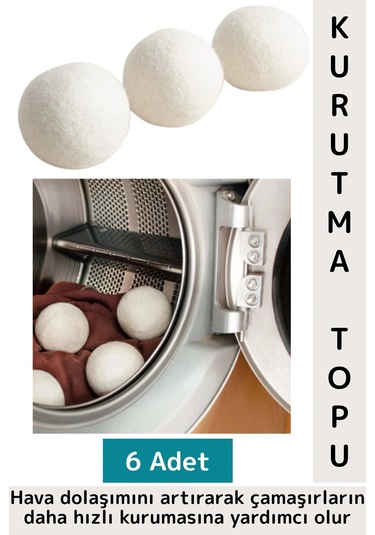Kırışıklık Azaltan Hızlı Kuruma Sürtünme Engelleyen Çamaşır Makinesi Pratik Yün Kurutma Topu 6 Adet Çok Renkli