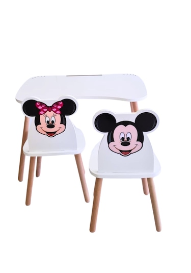 Çocuk Aktivite 1 Masa 2 Sandalye Takımı 4-12 Yaş Mickey Mouse Ve Ahşap