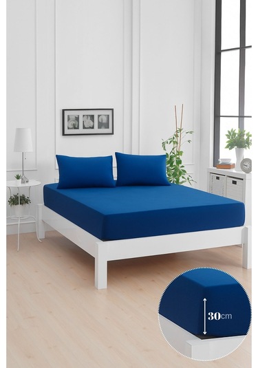 Mirava Premium %100 Pamuk Penye Lastikli Tek Kişilik Çarşaf Takımı 1 Yastık Kılıfı Dahil Lacivert 100x200cm Lacivert