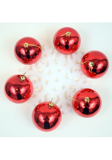 Waldern Yılbaşı Çam Ağacı Süsü Kırmızı 8 Cm 6lı Cici Top