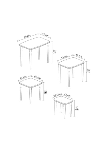 Imaj Mdf Ve Lake Boya, Ceviz-beyaz 4lü Zigon Sehpa Takımı, Ceviz Gürgen Ayaklar Sehpalar Ceviz-beyaz Ayaklar Ceviz