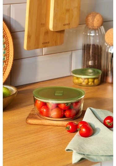 Karaca Green Yuvarlak Cam Saklama Kabı 850 Ml Yeşil