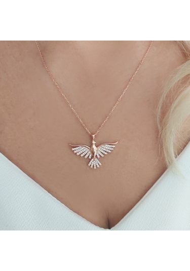 Vaoov 925 Ayar Gümüş Zümrüdü Anka Kuşu Kolye