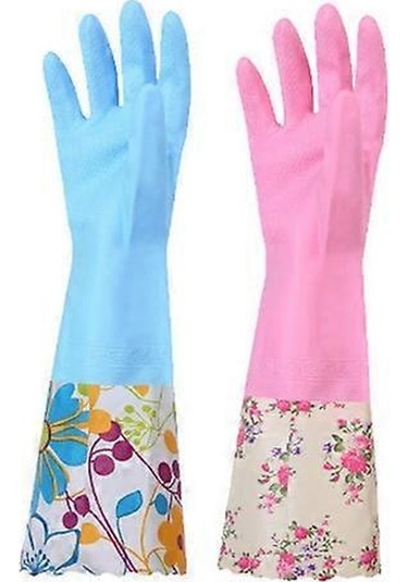 2 Çift Bulaşık Eldiveni Sıcak Kauçuk Eldiven Artı Polar Su Geçirmez Eldiven Uzun Kaymaz Temizlik Eldiveni Lgl