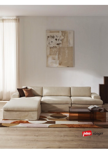 Mode Siesta Pro Kuş Tüyü Köşe Koltuk 4 Modül 05 Numara Bej Keten