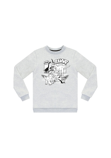 Denokids Rawr Dino Erkek Çocuk Sweatshirt -  Gri Melanj