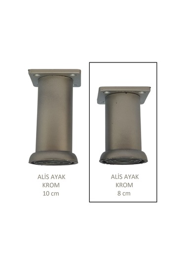 Alis Ayak, Baza Koltuk Dolap Ayağı, Plastik, Krom, 8 Cm, Vidalarıyla Mat Krom
