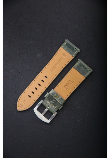 Hakiki Deri 24mm Akıllı Pimli Saat Kordonu Yeşil