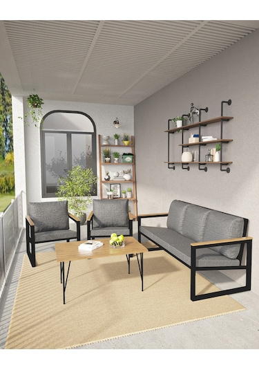 Avvio Newyork Bahçe Mobilyası 3-1-1 Bahçe Takımı Balkon Takımı Teras Mobilyası Siyah