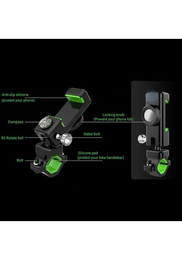 Pusulalı 360 Dönen Bisiklet Telefon Tutucu Q003-Siyah