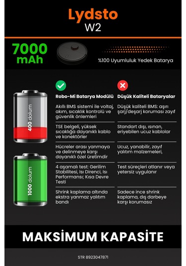 Lydsto W2 Uyumlu 7000 Mah Robot Süpürge Bataryası