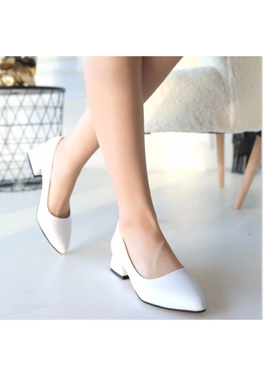 Desniy Beyaz Cilt Kadın Topuklu Ayakkabı Beyaz
