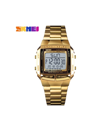 Dofolink Skmeı Erkek Kol Saati 3atm Su Geçirmez Çift Zaman 5 Alarm Güneşışığı Stopwatch Multifonksiyonlu Paslanmaz Çelik Kordon Gold