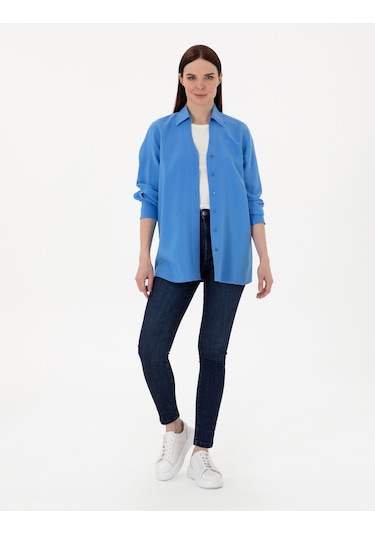 Pierre Cardin Kadın Mavi Gömlek Desenli 50311566-vr036 Mavi