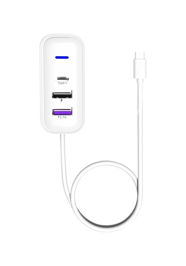 Y3 Araç Arka Koltuk Şarj Cihazı Tip C + 1 M Uzatma Kablosu Çift Usb Hızlı Şarj Adaptörü