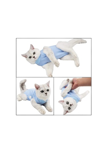 Hombey Kedi Ameliyat Sonrası Kıyafeti Yumuşak Modalı Muhafaza Elbisesi Yara İyileştirme Tabanlı Serbest Hareketli Koruyucu Giyim Mavi M