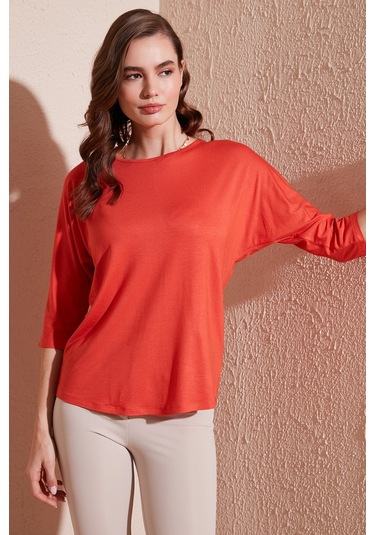 Lela Bisiklet Yaka Truvakar Kol Bayan Bluz 5861416Y Nar Çiçeği