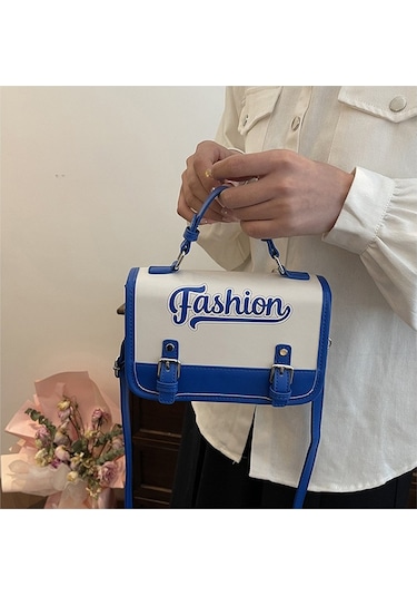 Jzcat Kadın Trendy Çok Yönlü Moda Kontrast Renk Messenger Çanta - Mavi