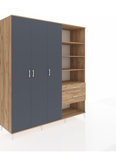 Kronos Dolap 16 Raflı 2 Çekmeceli 3 Kapaklı 220x59x243 Çam-antrasit/çam Antrasıt/atlas Çam