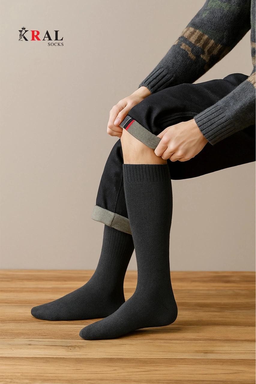 Termal Erkek 5 Çift Pamuklu Kışlık Havlu Karışık Renk Uzun Soket Çorap Asorti