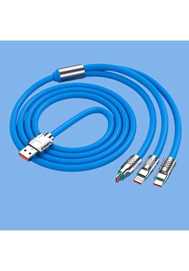 Buffer Kutulu 3 Şarj Aleti 1 Arada Çinko Alaşım Hızlı Şarj Kablosu Mavi 3 İn 1