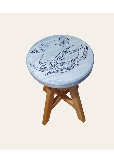 Sea Stoll Yengeç Tamamı El Yapımı Ahşap Tabure