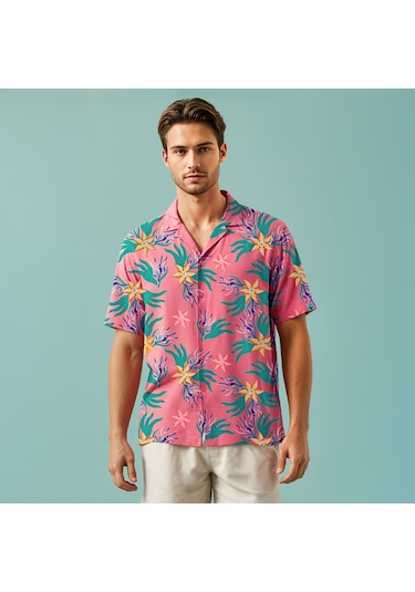 Anemoss Mercan Desenli %100 Viskon Yumuşak Nefes Alabilir Kumaşlı Erkek Gömlek Çok Renkli