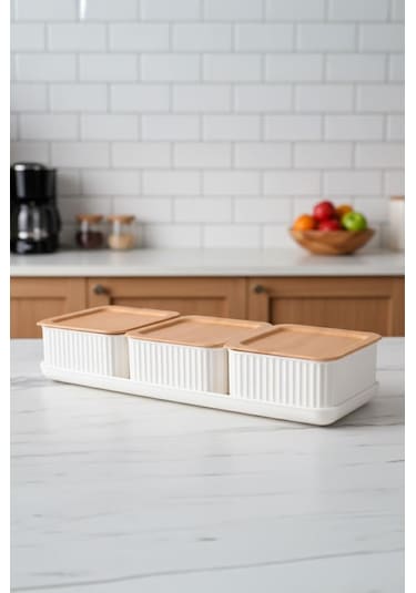 Atbyhome Valverdi - 3'lü 7 Parça Kahvaltılık Kahvaltı Seti Sunum Seti Beyaz