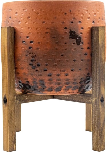 Bitki Tasarımı Ev Dekorasyon Aksesuar Siyah Nokta Desenli Toprak Saksı Saksılık Salon Çiçeklik 4 Ayaklı - 19 Cm