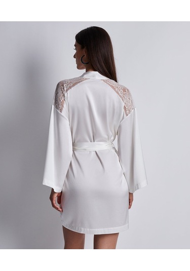 Aubade Midnight Whisper Kimono Zarif Seide Ve Dantel Detaylı Beyaz