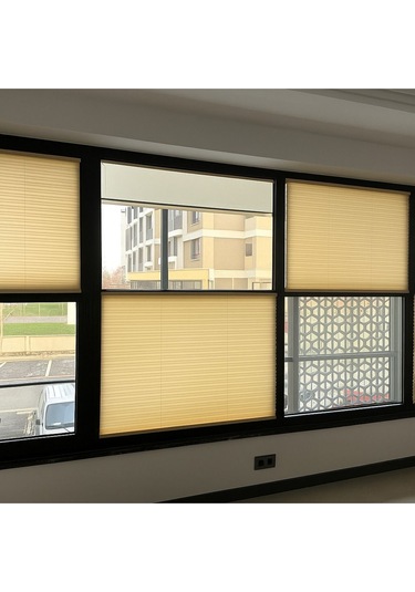 Perdema Yapışkanlı Jalvolin Plise Cam Balkon Perdesi - Ofis Perdesi - Mutfak Perdesi - Salon Perdesi Bej