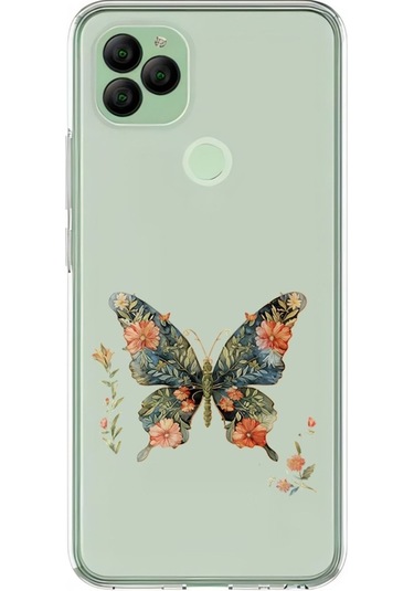 General Mobile Gm22 Uyumlu Çiçekli Kelebek Desenli Silikon Kılıf