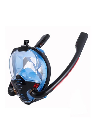Techtic Çift Tüp Silikon Şnorkel Tam Yüz Dalış Maskesi Fullface Kırmızı - Siyah