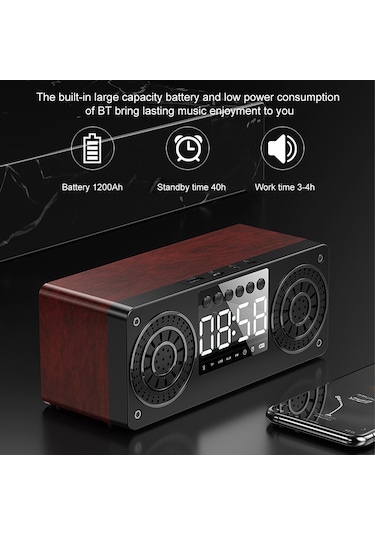 Suofeng A10 Bluetooth 5.0 Hoparlör Saati - Radyo/tf Kart/usb/aux Destekli, Led Saat Gösterimi, Ahşap Desenli Çok Fonksiyonlu Ses Cihazı