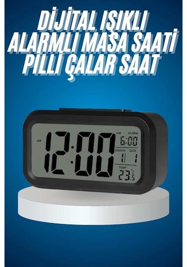 Işıklı Dereceli Masa Ofis Saati Alarmlı Termometre Takvim Çalar Saat