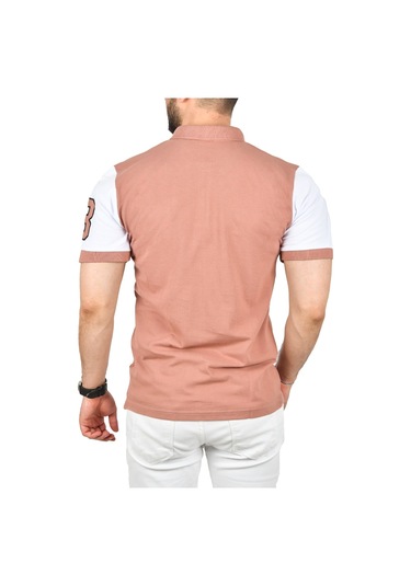 Deepsea Erkek Pudra Dar Kesim Pamuklu Polo Yaka Tişört Slim Fit Nefes Alan Kıvrılmaz Polo Yaka Tişört 2503022 Pudra