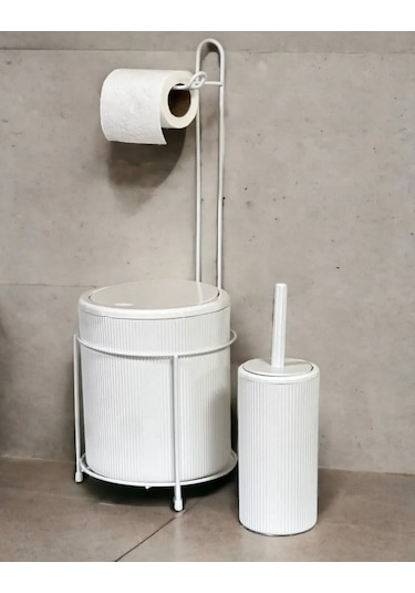 Kovalı Tuvalet Kağıtlığı, Çöp Kovalı Tuvalet Kağıtlığı Ve Tuvalet Fırça Seti Beyaz