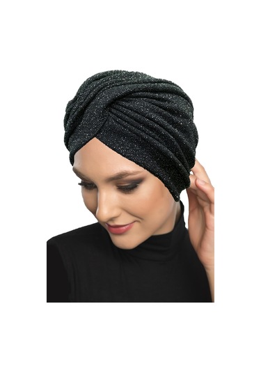 Çapraz Fukuro Simli Astarlı Siyah-gümüş Hazır Türban Tesettür Abiye Bone Siyah - Gümüş