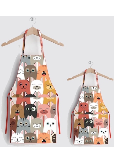 Ays Home Kedi Ailesi Anne Çocuk Leke Tutmaz Mutfak Önlüğü Çok Renkli