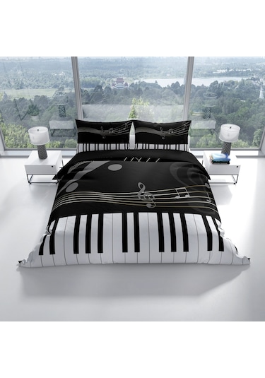 Cattleya Piano 3D Pamuk Saten Çift Kişilik Nevresim Takımı Çok Renkli