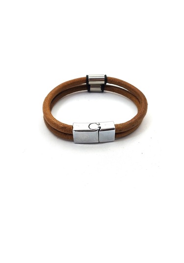 Çelik Aparatlı Mıknatıs Kilitli Deri Bileklik Taba