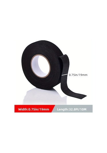 Honeybeeshop 10 Rulo 19mm X 10m Siyah Kimyasal Fiber Kordon Bantı Yüksek Sıcaklık Dayanıklı Otomotiv Elektrik Sarma Koruma İzolasyon