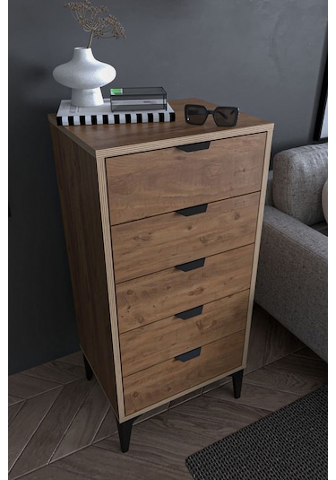 Sarmobi Arden 5 Çekmeceli Şifonyer , Çamaşırlık Kahverengi